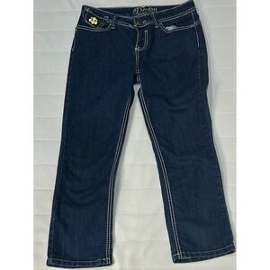 Dereon Girls Dark Wash Denim Jeans Gold Accent Size 7/8 Rhinestone‎